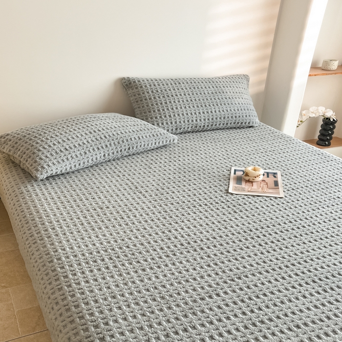 91家纺网 家纺一手货源 找家纺 欧邦 2025新款华夫格塔芙绒单床笠 床笠单件 华夫床笠-烟灰