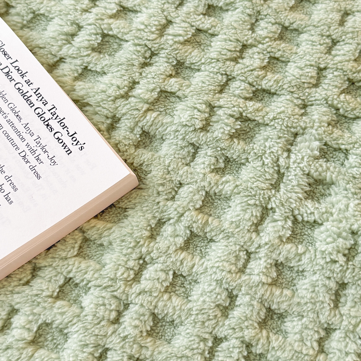 91家纺网 家纺一手货源 找家纺 欧邦 2025新款华夫格羊羔绒双层毯盖毯毯子-场景2 华夫格-果绿