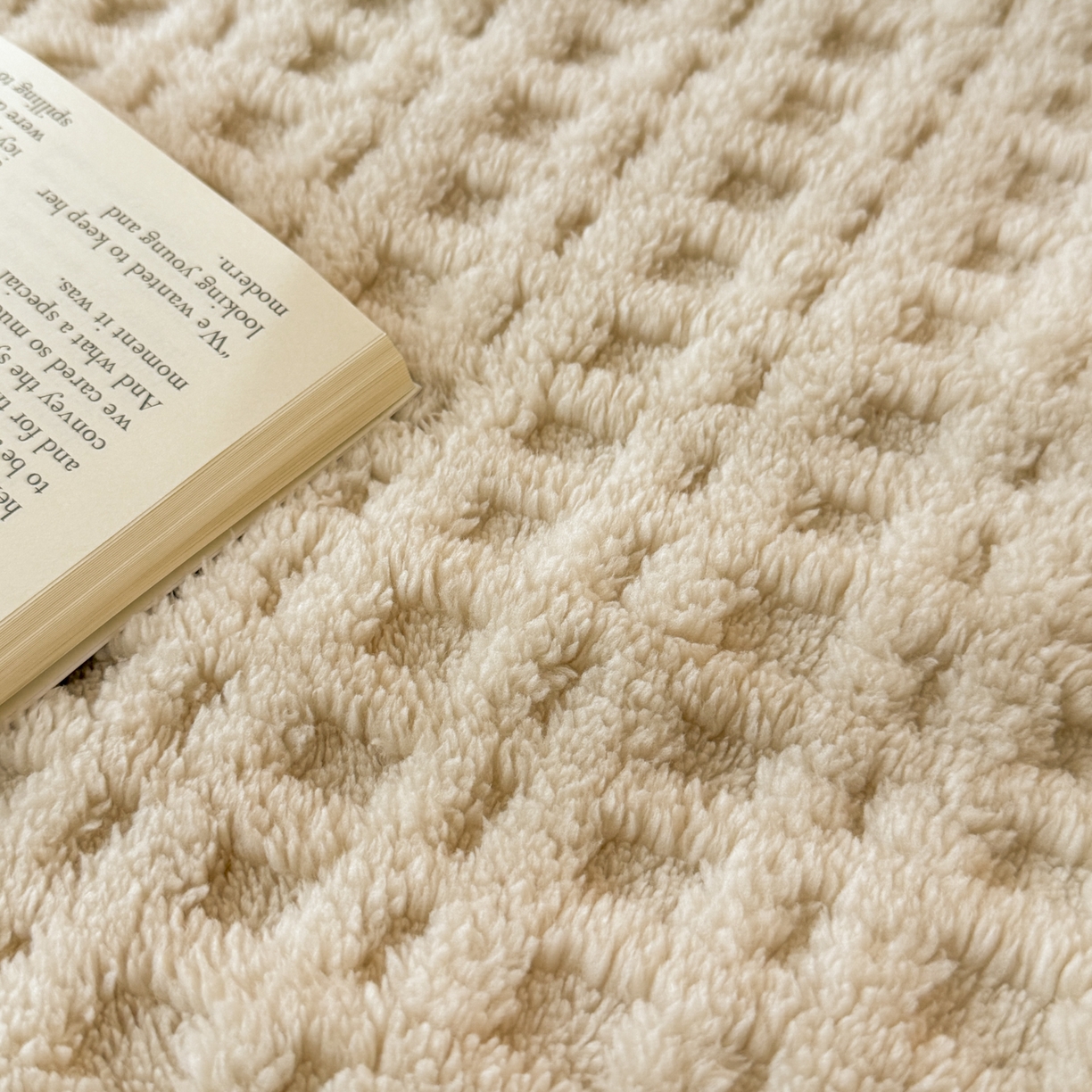 91家纺网 家纺一手货源 找家纺 欧邦 2025新款华夫格羊羔绒双层毯盖毯毯子-场景2 华夫格-卡其