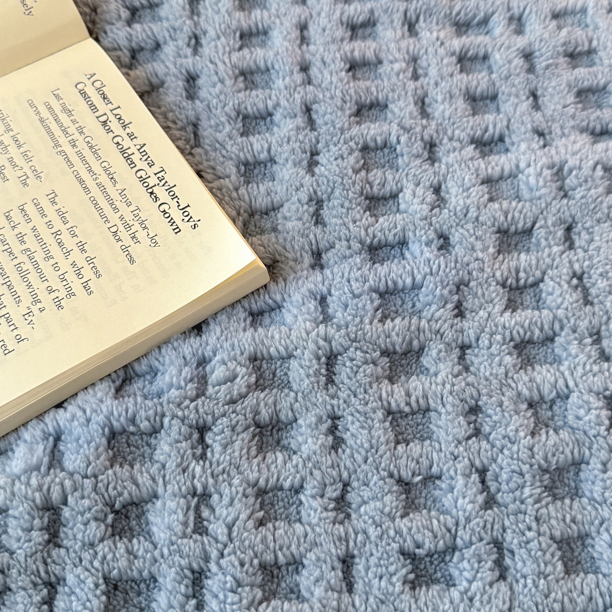 91家纺网 家纺一手货源 找家纺 欧邦 2025新款华夫格羊羔绒双层毯盖毯毯子-场景2 华夫格-雾蓝