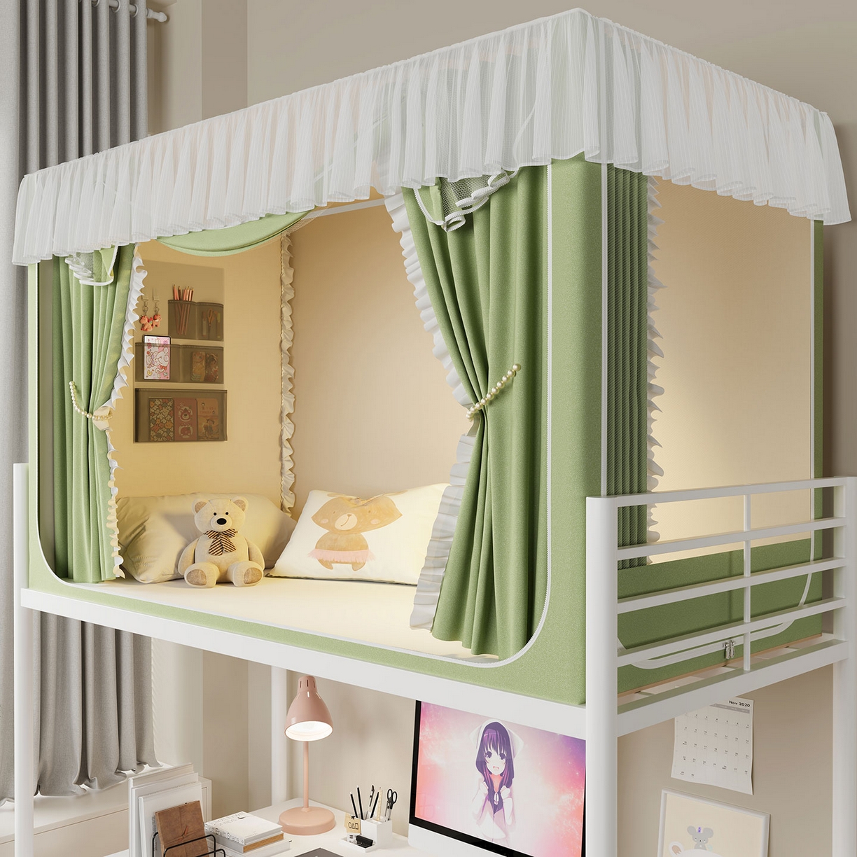 91家纺网 家纺一手货源 找家纺 （总）无瑕家居 2025新款学生上下铺遮光防蚊蚊帐雪纺蕾丝遮光加密蚊帐床幔