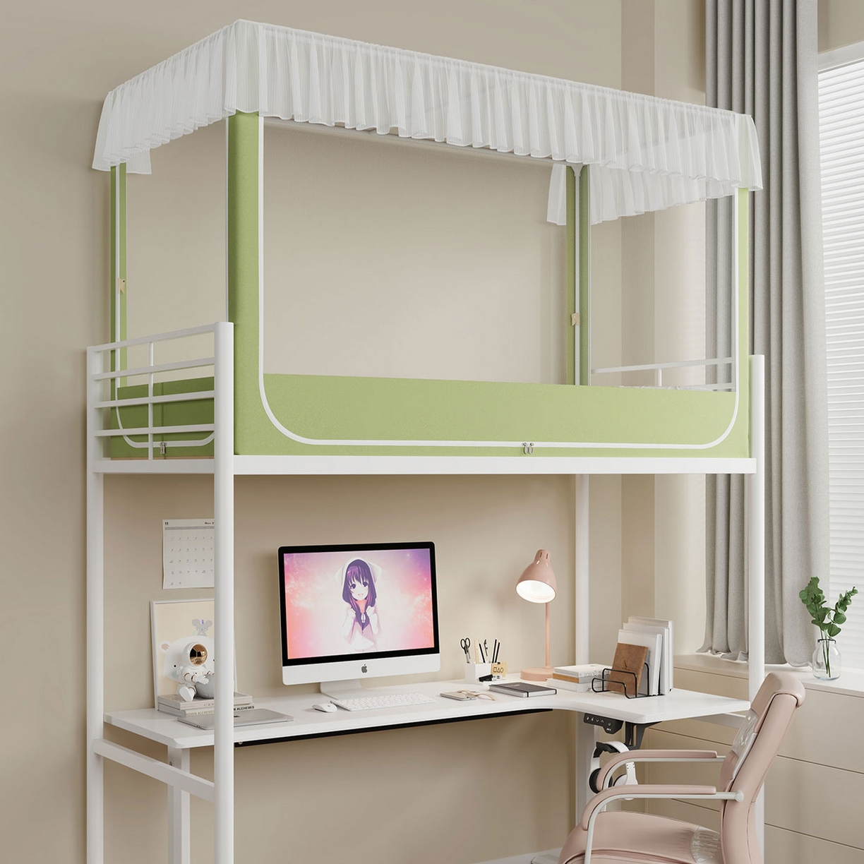 91家纺网 家纺一手货源 找家纺 （总）无瑕家居 2025新款学生上下铺遮光防蚊蚊帐雪纺蕾丝遮光加密蚊帐床幔