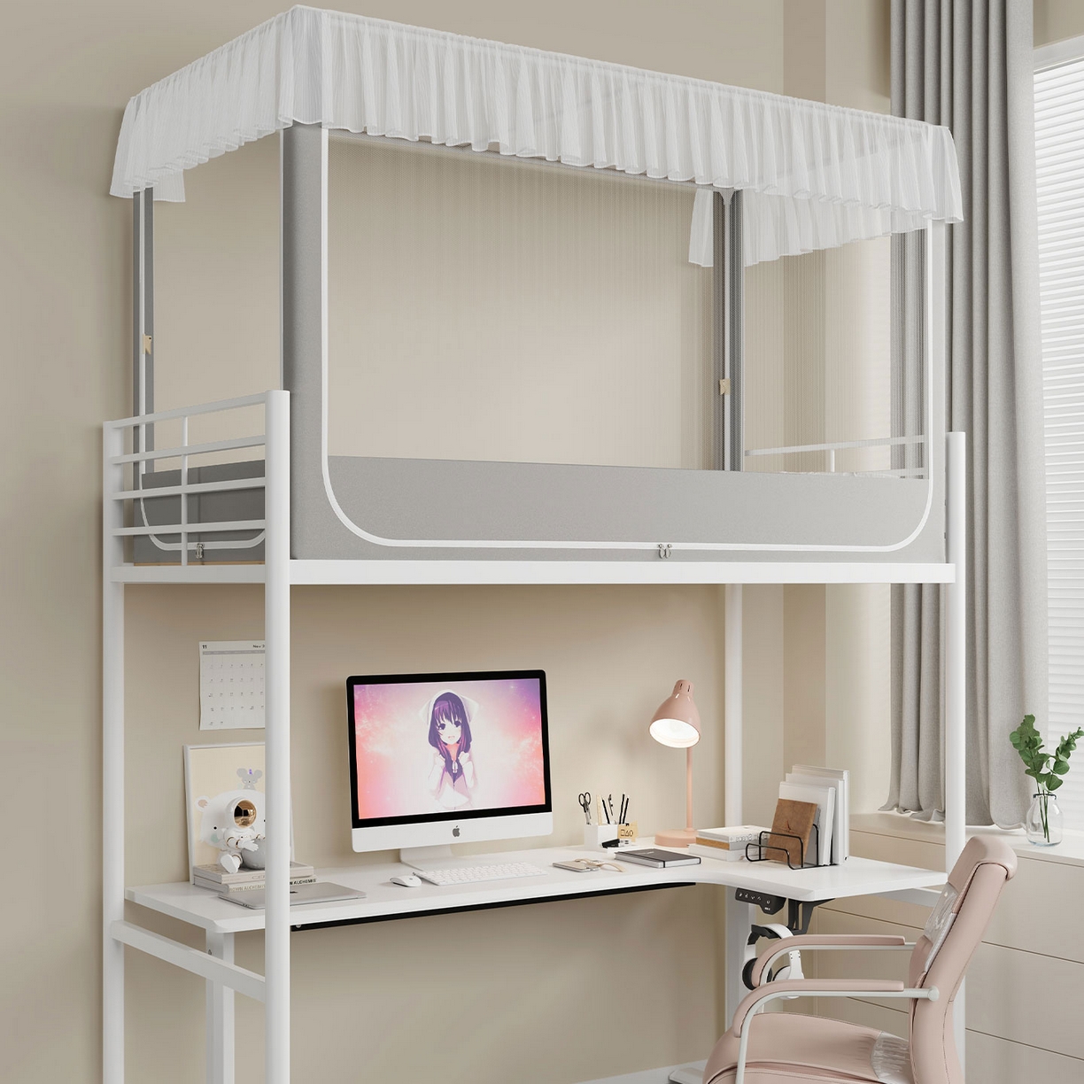 91家纺网 家纺一手货源 找家纺 （总）无瑕家居 2025新款学生上下铺遮光防蚊蚊帐雪纺蕾丝遮光加密蚊帐床幔