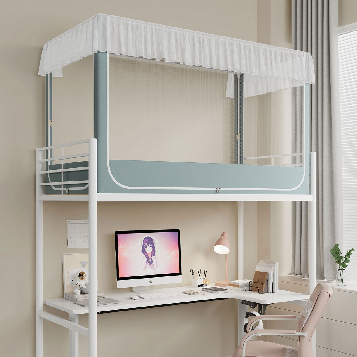 91家纺网 家纺一手货源 找家纺 （总）无瑕家居 2025新款学生上下铺遮光防蚊蚊帐雪纺蕾丝遮光加密蚊帐床幔