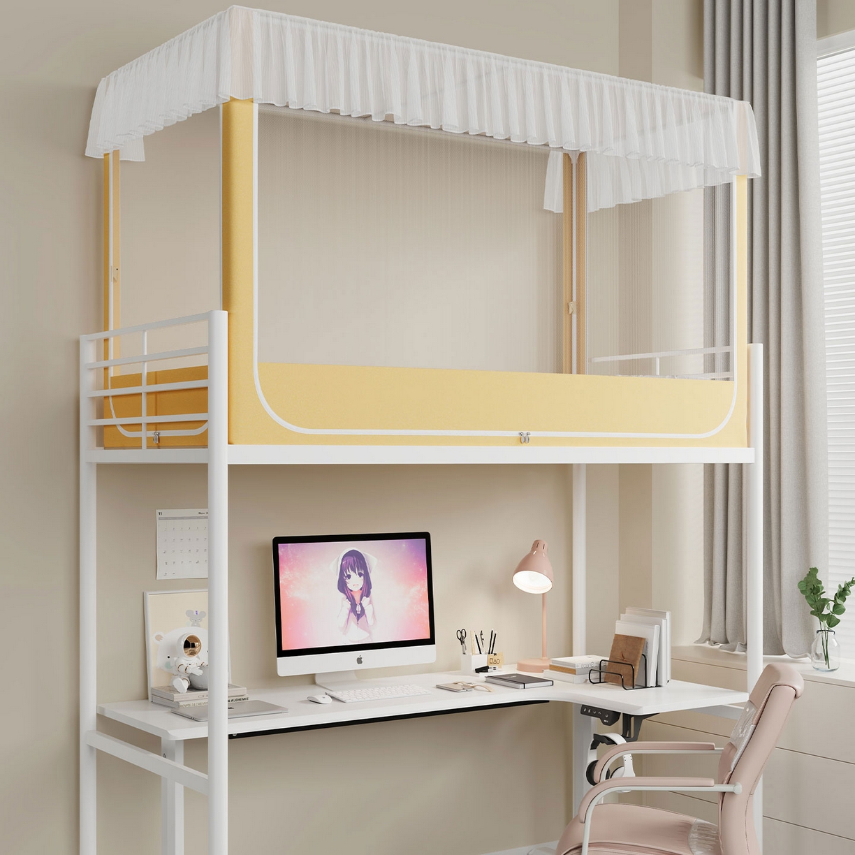 91家纺网 家纺一手货源 找家纺 （总）无瑕家居 2025新款学生上下铺遮光防蚊蚊帐雪纺蕾丝遮光加密蚊帐床幔