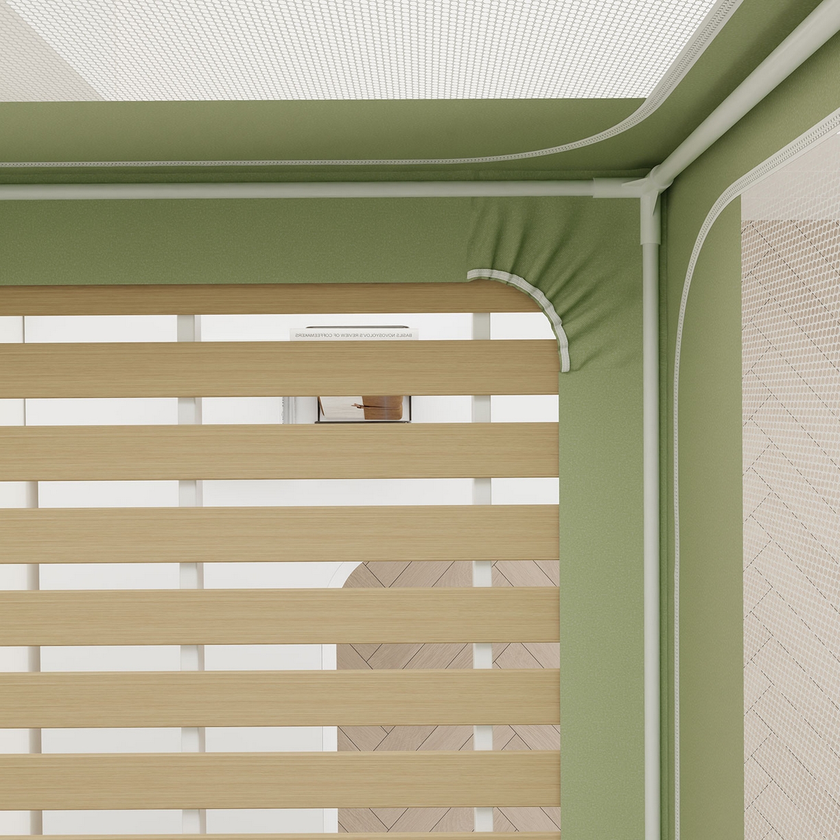 91家纺网 家纺一手货源 找家纺 无瑕家居 2025新款学生上下铺遮光防蚊蚊帐雪纺蕾丝遮光加密蚊帐床幔 豆绿【无帘子】