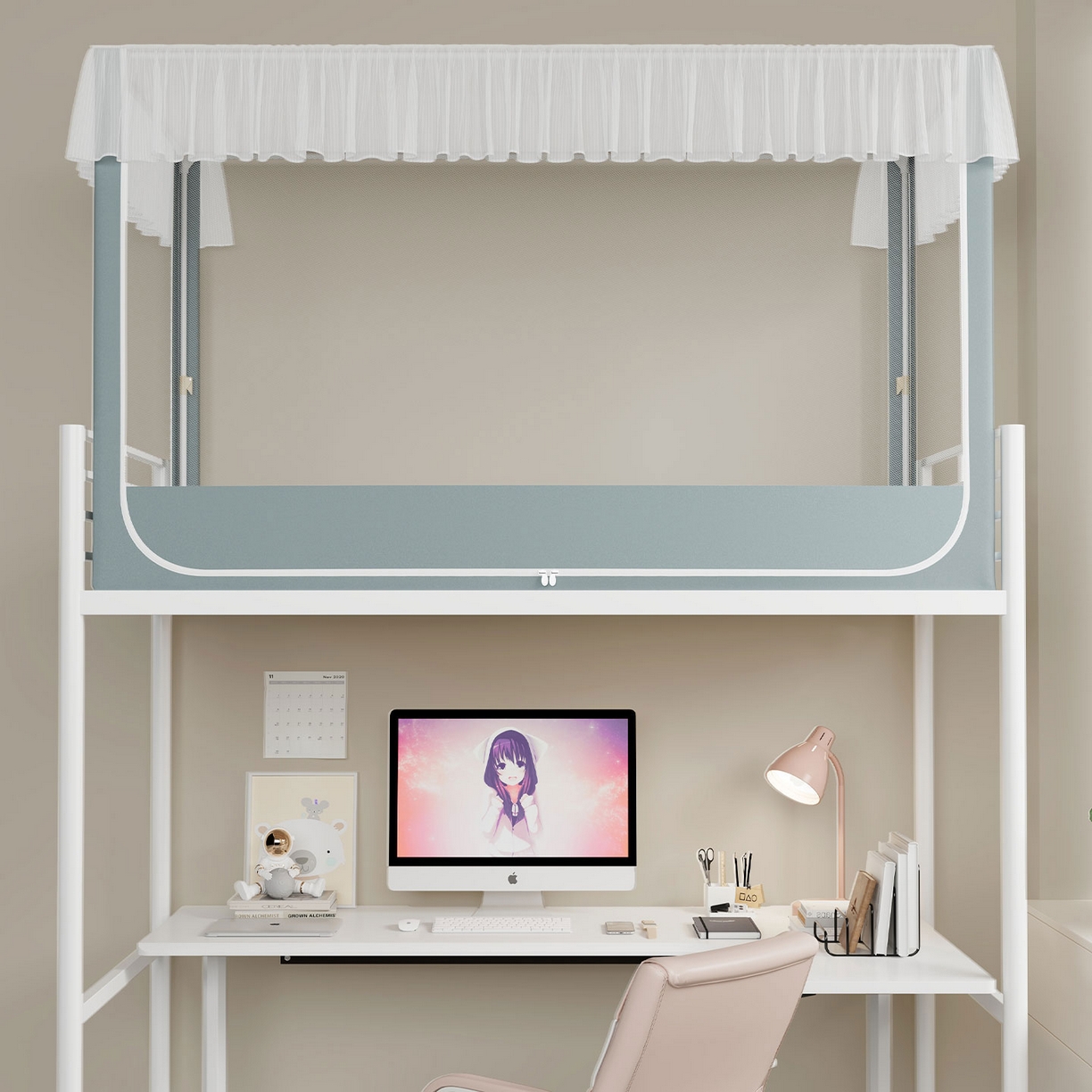 91家纺网 家纺一手货源 找家纺 无瑕家居 2025新款学生上下铺遮光防蚊蚊帐雪纺蕾丝遮光加密蚊帐床幔 墨绿【无帘子】