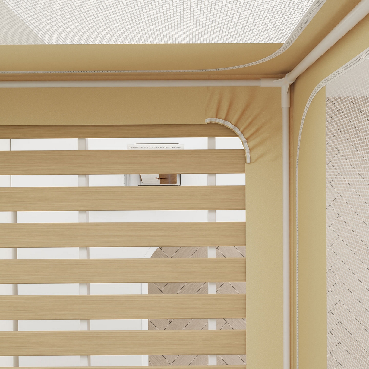 91家纺网 家纺一手货源 找家纺 无瑕家居 2025新款学生上下铺遮光防蚊蚊帐雪纺蕾丝遮光加密蚊帐床幔 奶黄【无帘子】