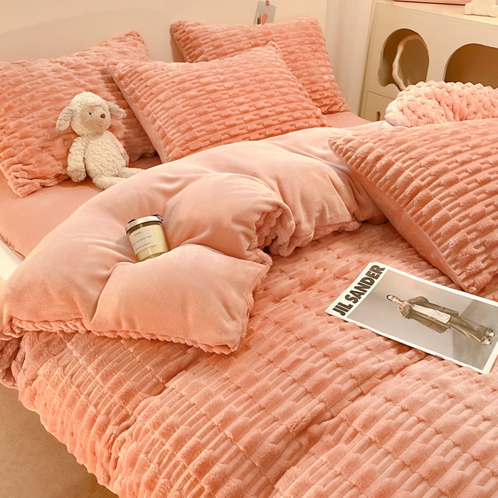 爱彼家纺 2024新款兔兔绒四件套系列 免兔绒-蜜桃粉粉