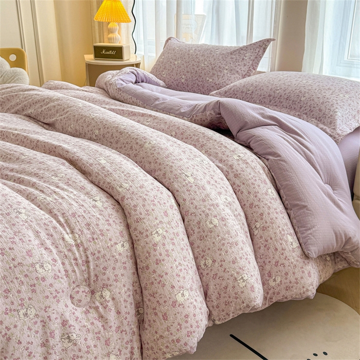 91家纺网 家纺一手货源 找家纺 小石头家纺 2025新款亲肤舒适云感双层纱抗菌被被子被芯 花园小兔