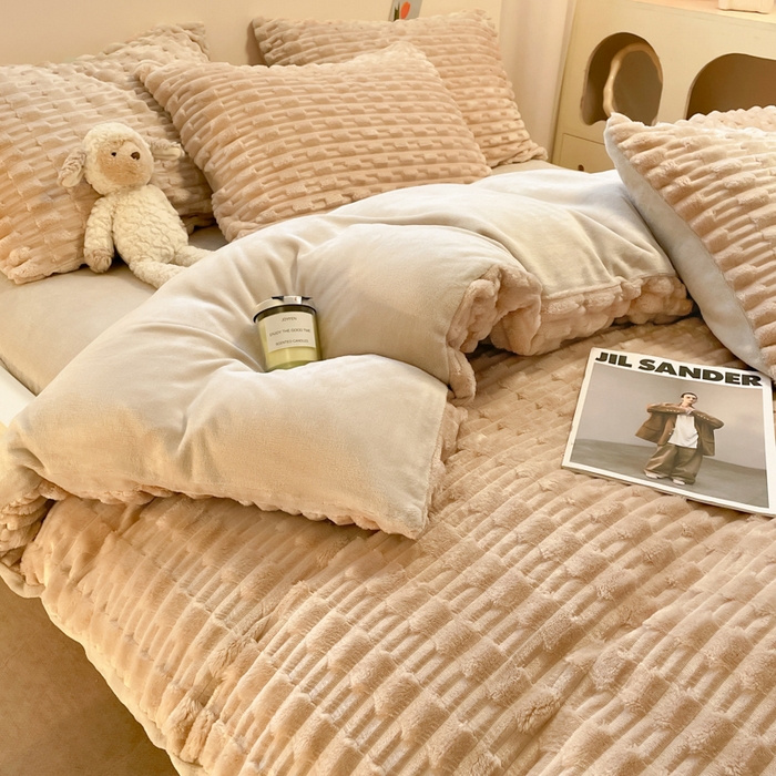 爱彼家纺 2024新款兔兔绒四件套系列 兔兔绒-璀璨咖华