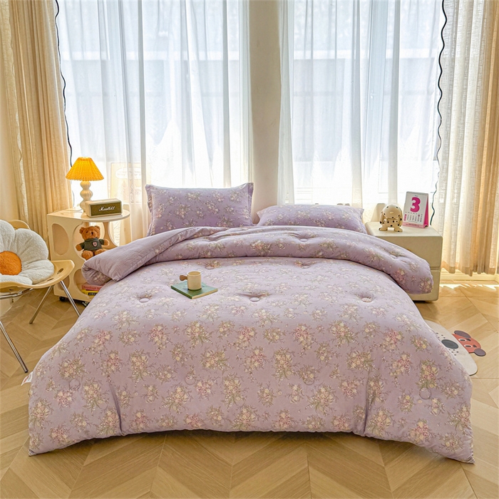 91家纺网 家纺一手货源 找家纺 小石头家纺 2025新款亲肤舒适云感双层纱抗菌被被子被芯 浪漫花园