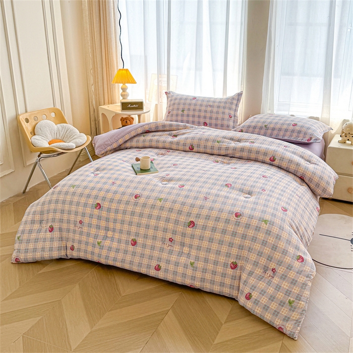 91家纺网 家纺一手货源 找家纺 小石头家纺 2025新款亲肤舒适云感双层纱抗菌被被子被芯 星星草莓