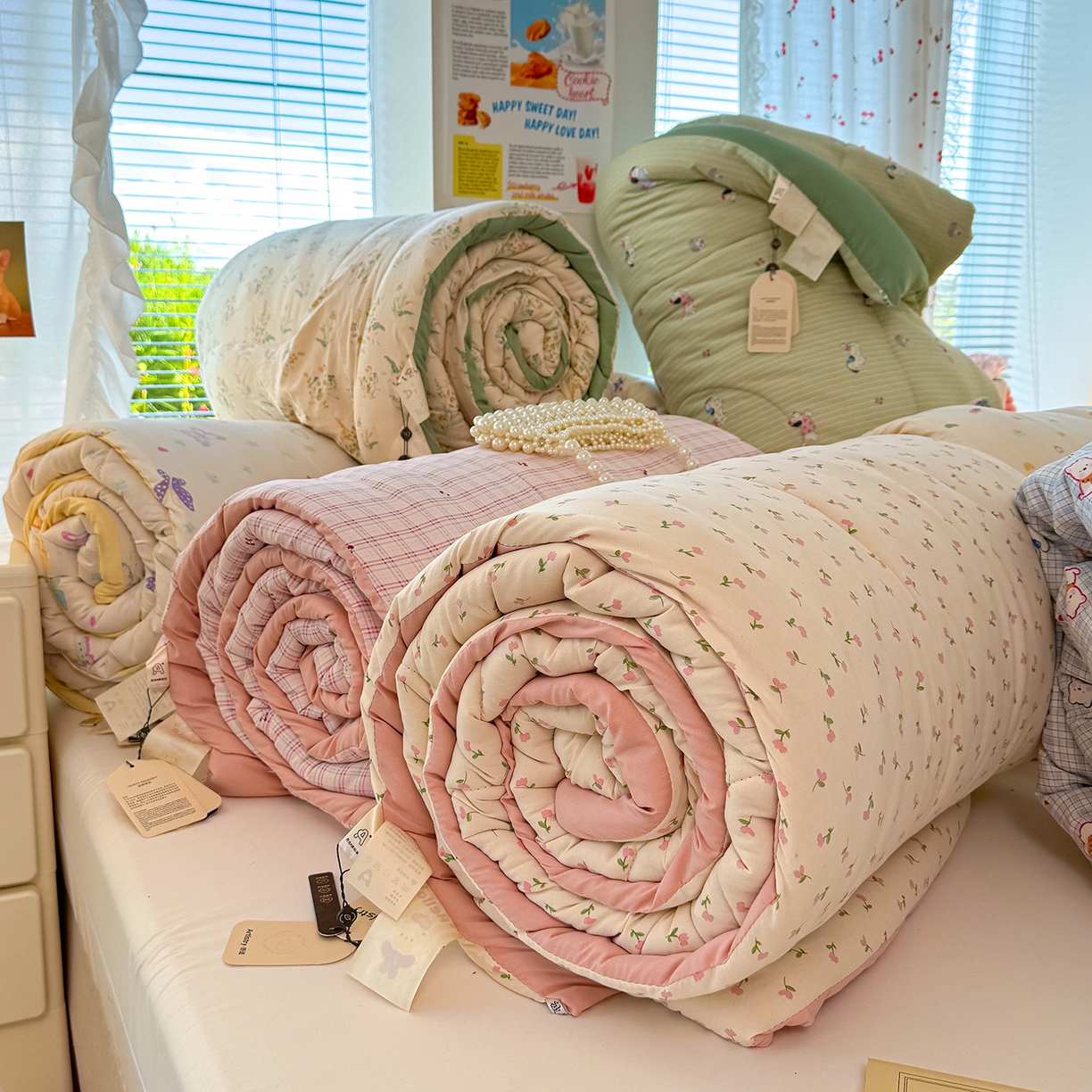 91家纺网 家纺一手货源 找家纺 弗苓家纺 2025新款A类皱皱纱印花夏被 格语