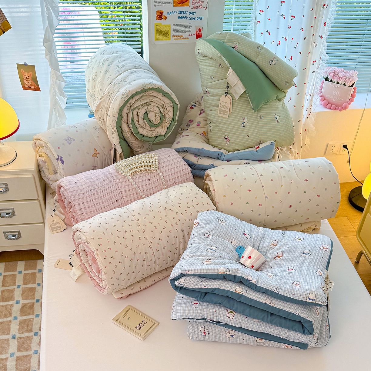 91家纺网 家纺一手货源 找家纺 （总）弗苓家纺 2025新款糯叽叽ins风双层纱水洗棉冬被被子被芯