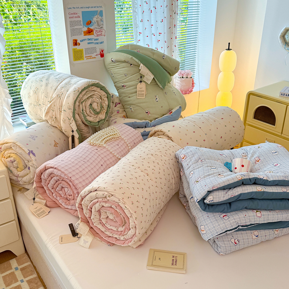 91家纺网 家纺一手货源 找家纺 （总）弗苓家纺 2025新款糯叽叽ins风双层纱水洗棉冬被被子被芯