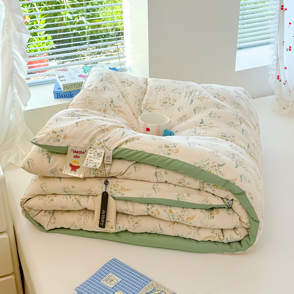 91家纺网 家纺一手货源 找家纺 弗苓家纺 2025新款糯叽叽ins风双层纱水洗棉冬被被子被芯 绚颜