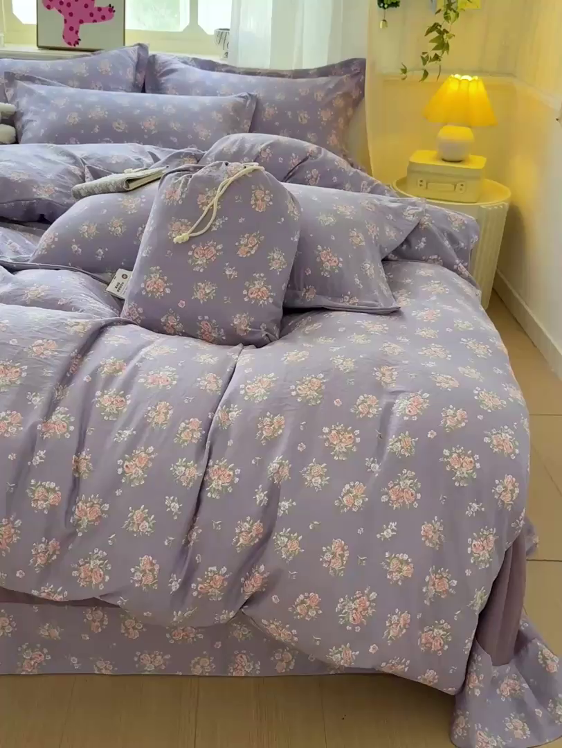 91家纺网 家纺一手货源 找家纺 梦莱斯 2025新款韩国小布袋古法云感棉四件套 豆蔻