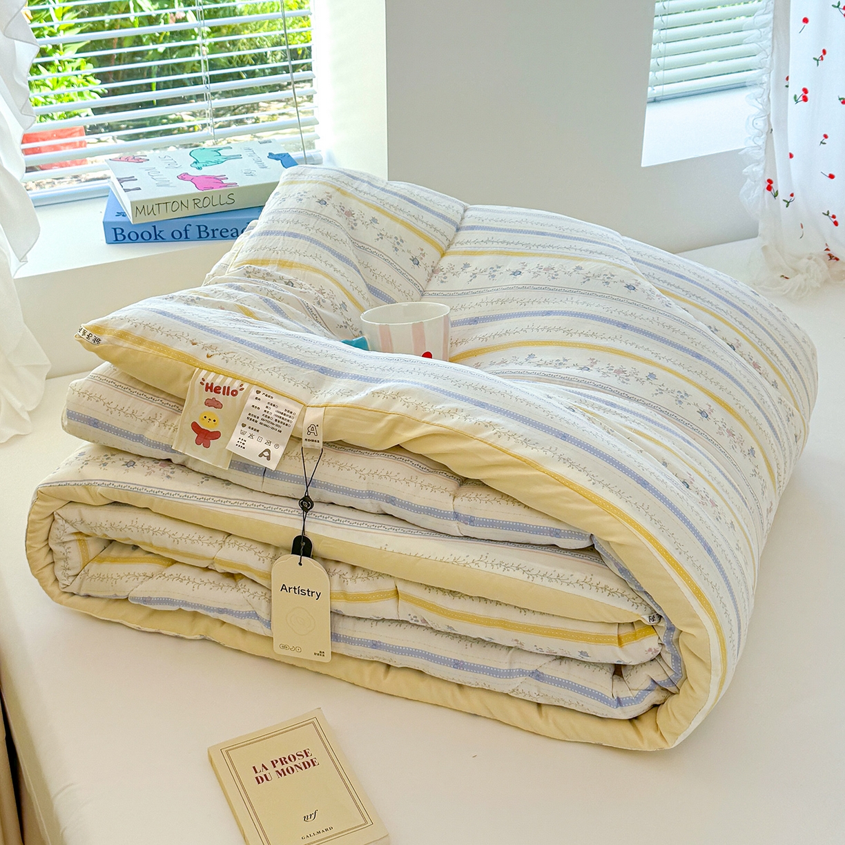 91家纺网 家纺一手货源 找家纺 弗苓家纺 2025新款糯叽叽ins风双层纱水洗棉冬被被子被芯 春晓