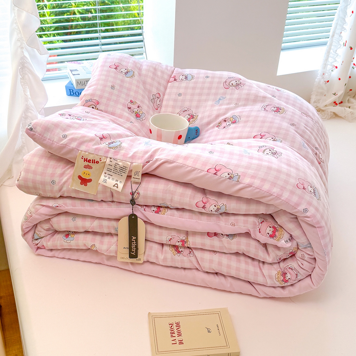 91家纺网 家纺一手货源 找家纺 弗苓家纺 2025新款糯叽叽ins风双层纱水洗棉冬被被子被芯 垂耳免