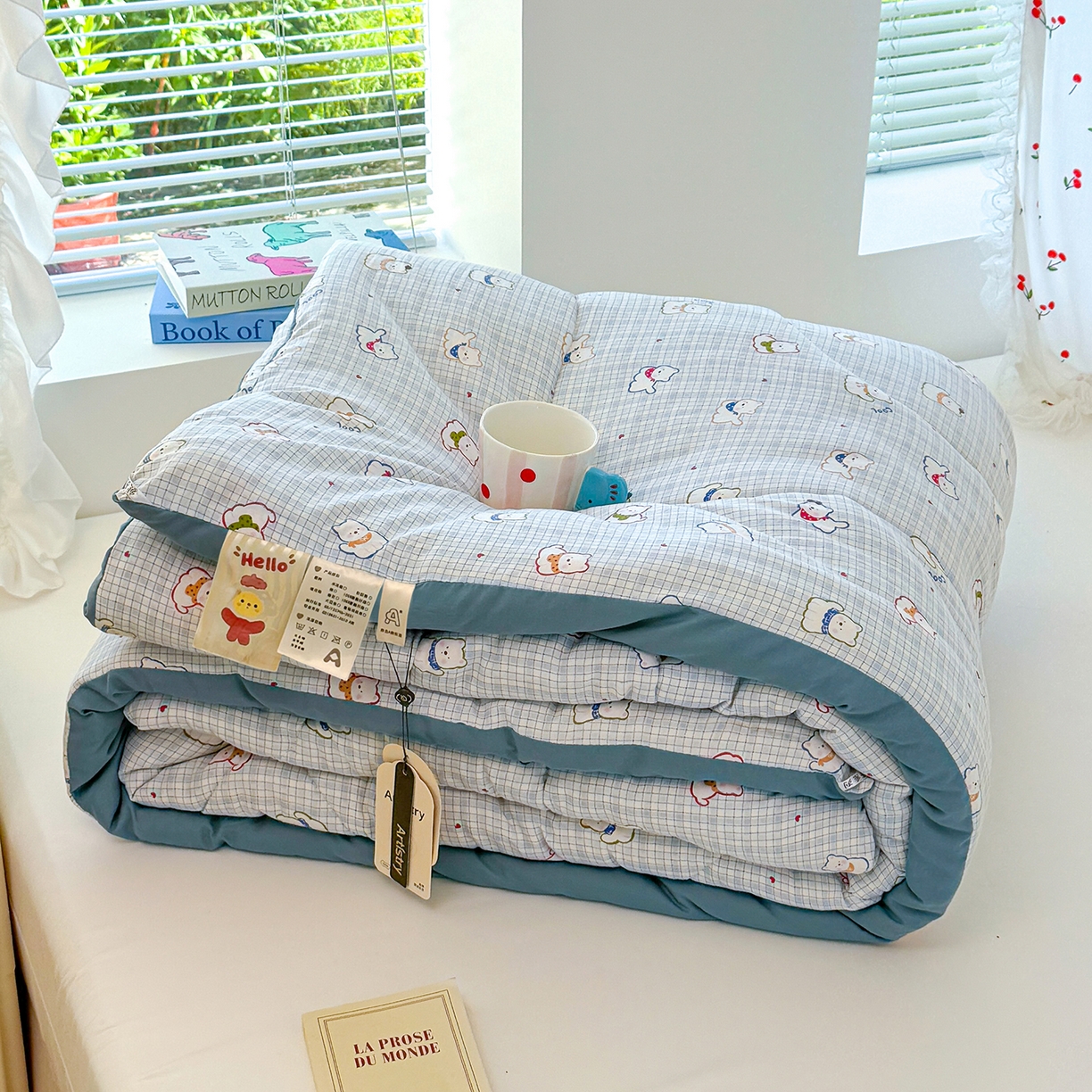 91家纺网 家纺一手货源 找家纺 弗苓家纺 2025新款糯叽叽ins风双层纱水洗棉冬被被子被芯 西高地