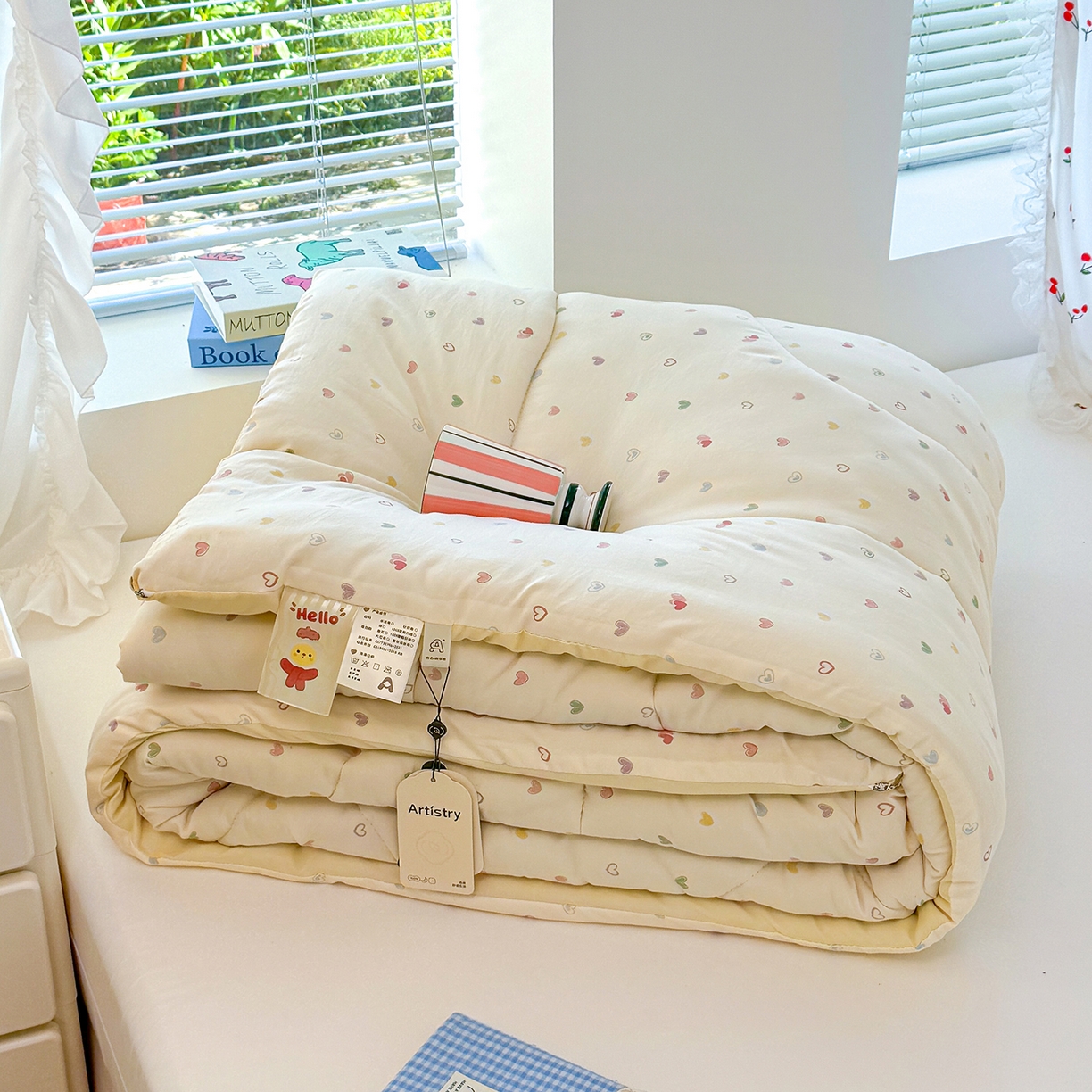 91家纺网 家纺一手货源 找家纺 弗苓家纺 2025新款糯叽叽ins风双层纱水洗棉冬被被子被芯 初恋