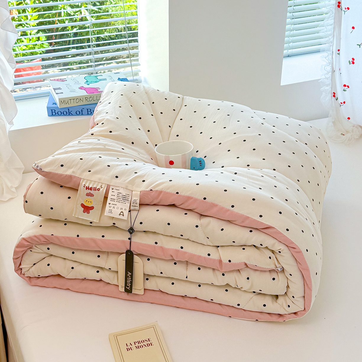 91家纺网 家纺一手货源 找家纺 弗苓家纺 2025新款糯叽叽ins风双层纱水洗棉冬被被子被芯 海盐-米