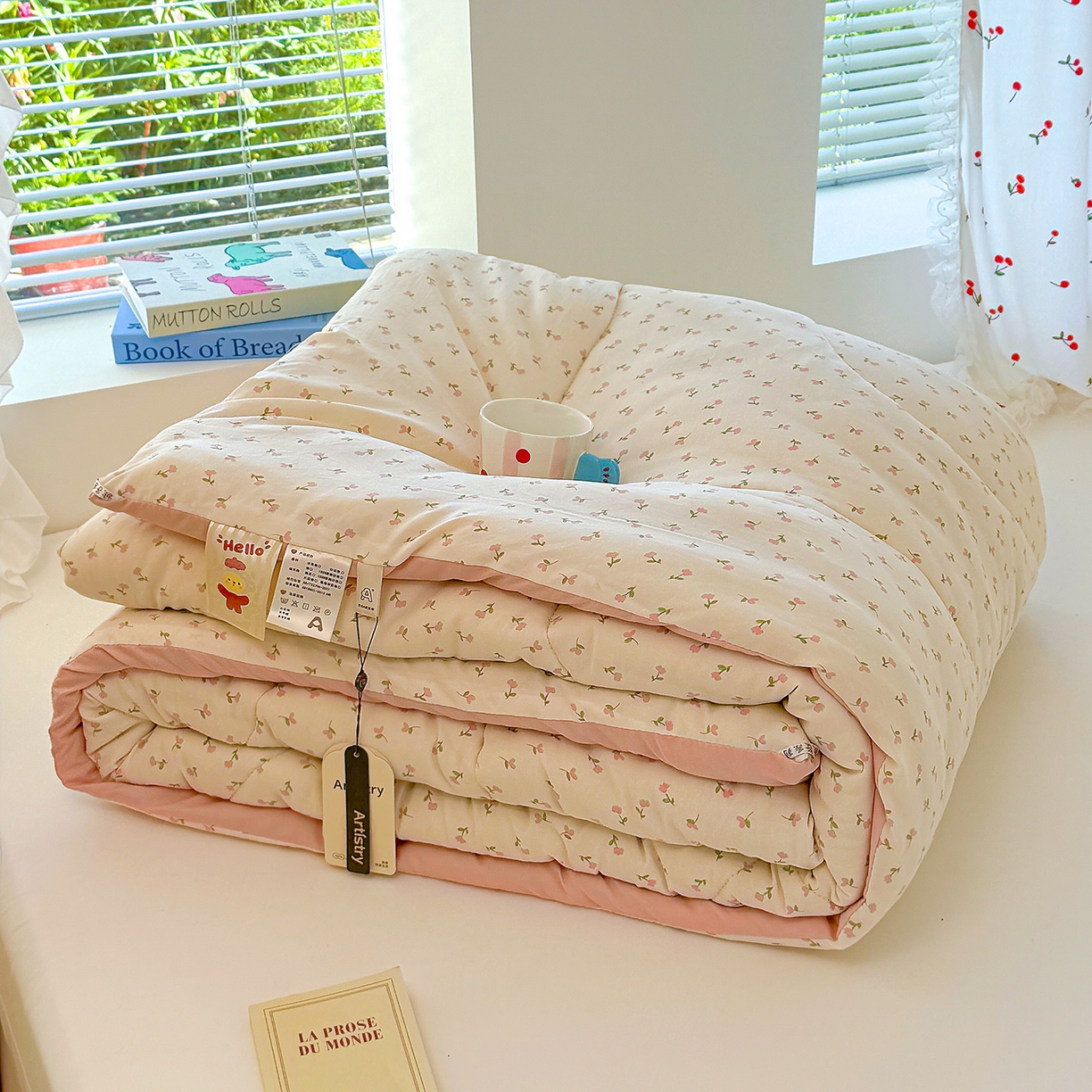 91家纺网 家纺一手货源 找家纺 弗苓家纺 2025新款糯叽叽ins风双层纱水洗棉冬被被子被芯 郁金香