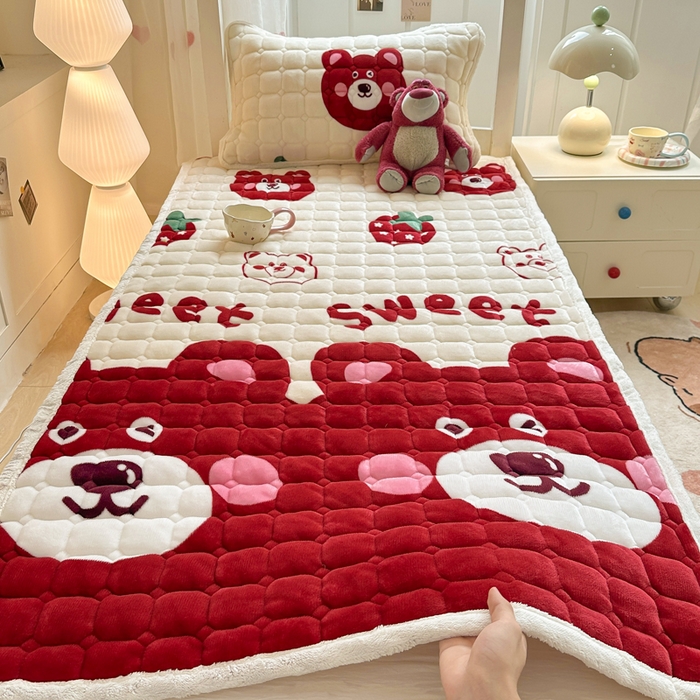 优品惠 2025新款冬季牛奶绒床垫床褥垫子床护垫加绒床盖学生宿舍上下铺 可爱熊