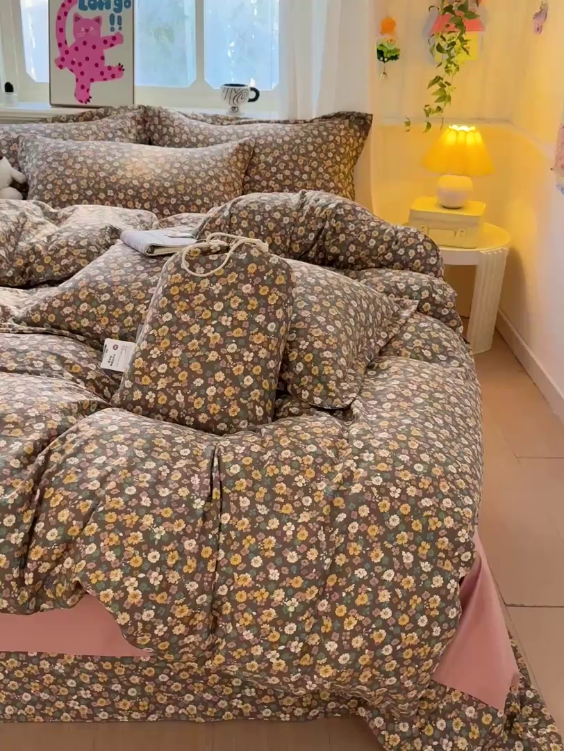 91家纺网 家纺一手货源 找家纺 梦莱斯 2025新款韩国小布袋古法云感棉四件套 瑾夕