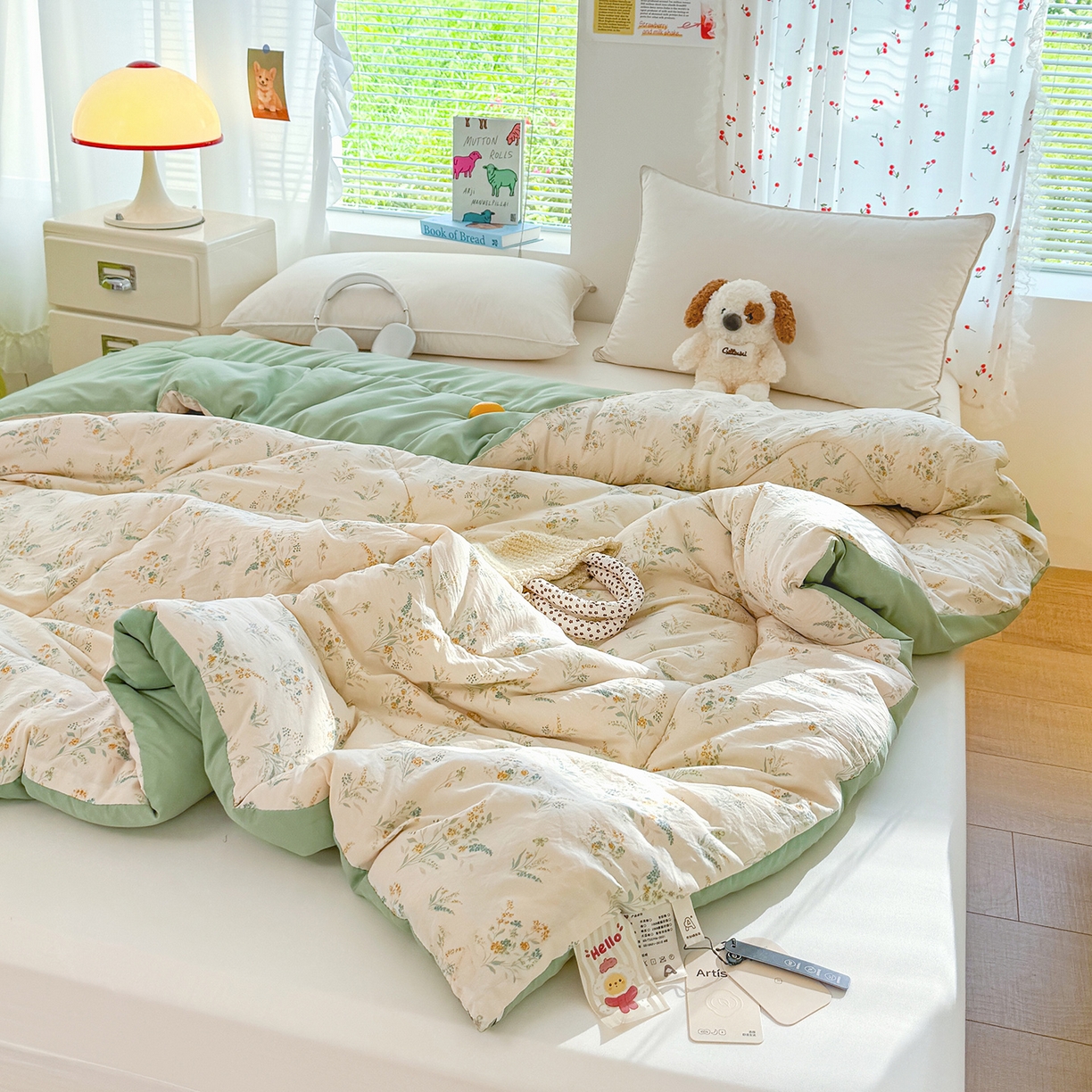 91家纺网 家纺一手货源 找家纺 弗苓家纺 2025新款糯叽叽ins风双层纱水洗棉冬被被子被芯 绚颜