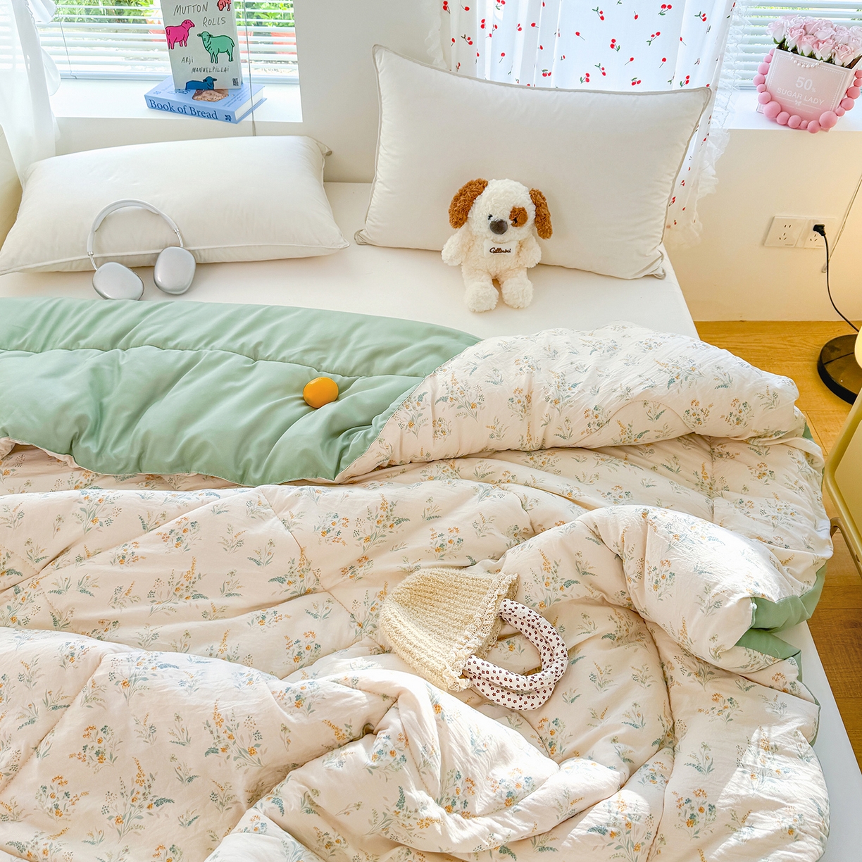 91家纺网 家纺一手货源 找家纺 弗苓家纺 2025新款糯叽叽ins风双层纱水洗棉冬被被子被芯 绚颜