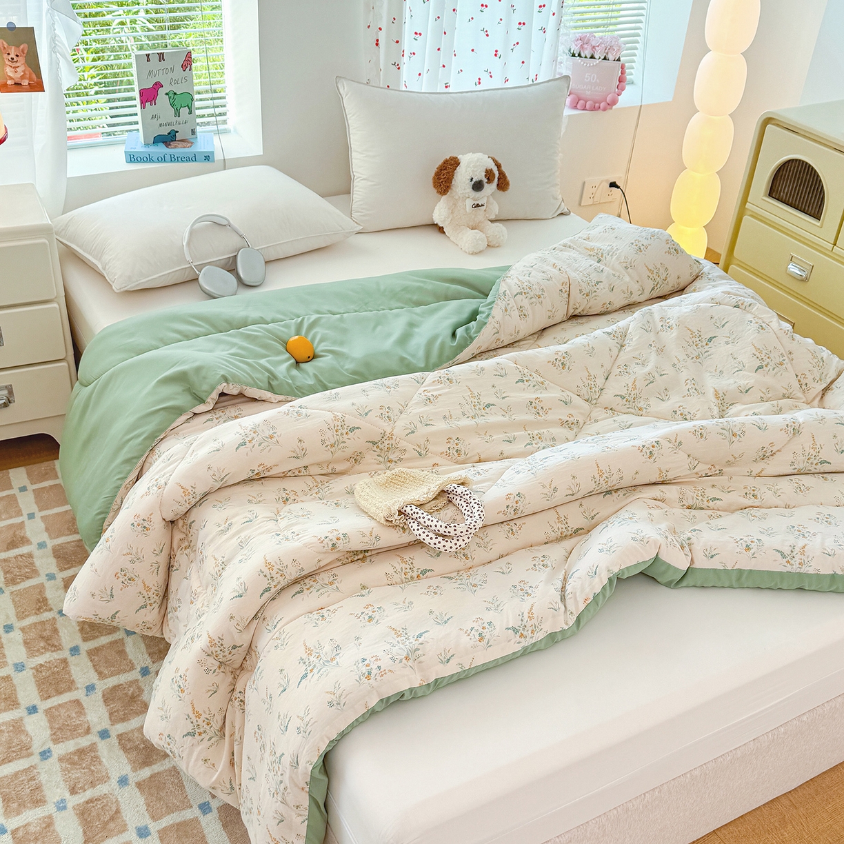 91家纺网 家纺一手货源 找家纺 弗苓家纺 2025新款糯叽叽ins风双层纱水洗棉冬被被子被芯 绚颜