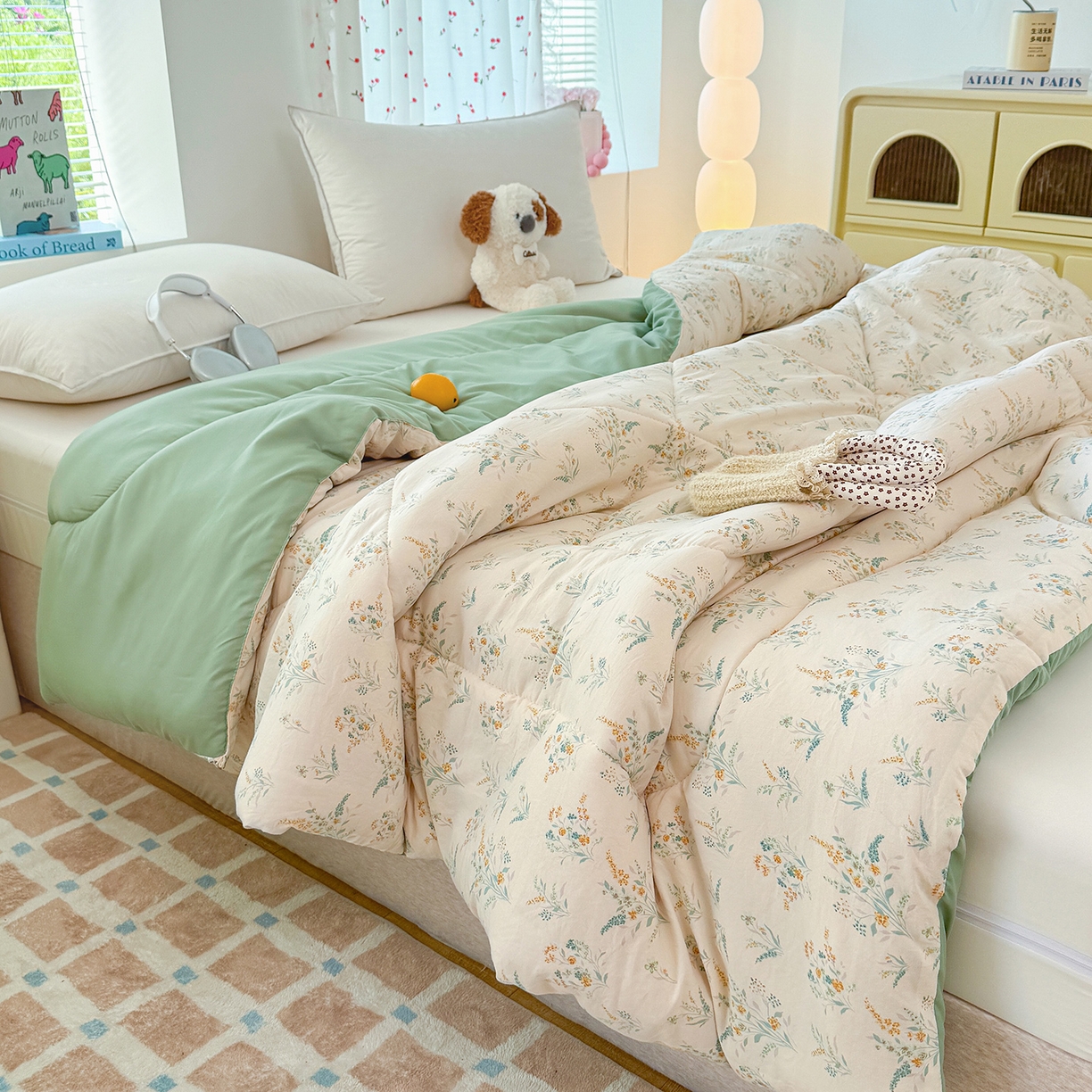 91家纺网 家纺一手货源 找家纺 弗苓家纺 2025新款糯叽叽ins风双层纱水洗棉冬被被子被芯 绚颜