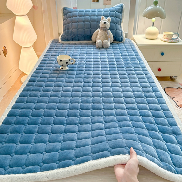 优品惠 2025新款冬季牛奶绒床垫床褥垫子床护垫加绒床盖学生宿舍上下铺 蓝色