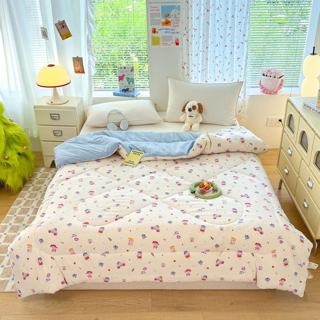 91家纺网 家纺一手货源 找家纺 弗苓家纺 2025新款糯叽叽ins风双层纱水洗棉冬被被子被芯 蜡笔小新