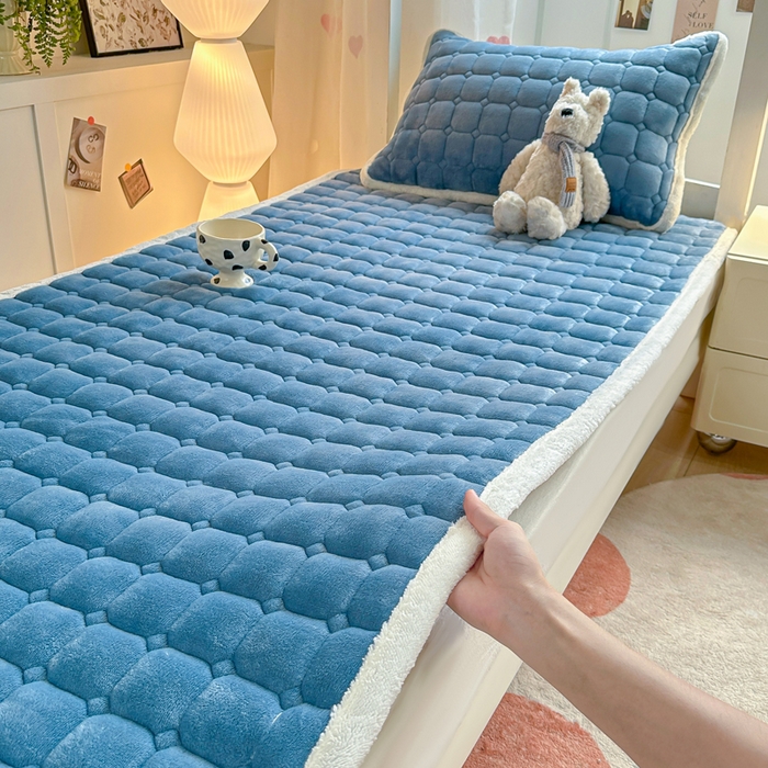 91家纺网 家纺一手货源 找家纺 优品惠 2025新款冬季牛奶绒床垫床褥垫子床护垫加绒床盖学生宿舍上下铺 蓝色