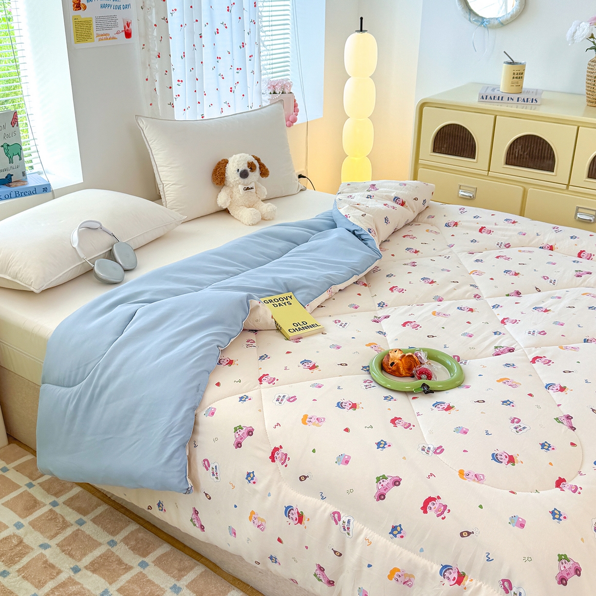 91家纺网 家纺一手货源 找家纺 弗苓家纺 2025新款糯叽叽ins风双层纱水洗棉冬被被子被芯 蜡笔小新