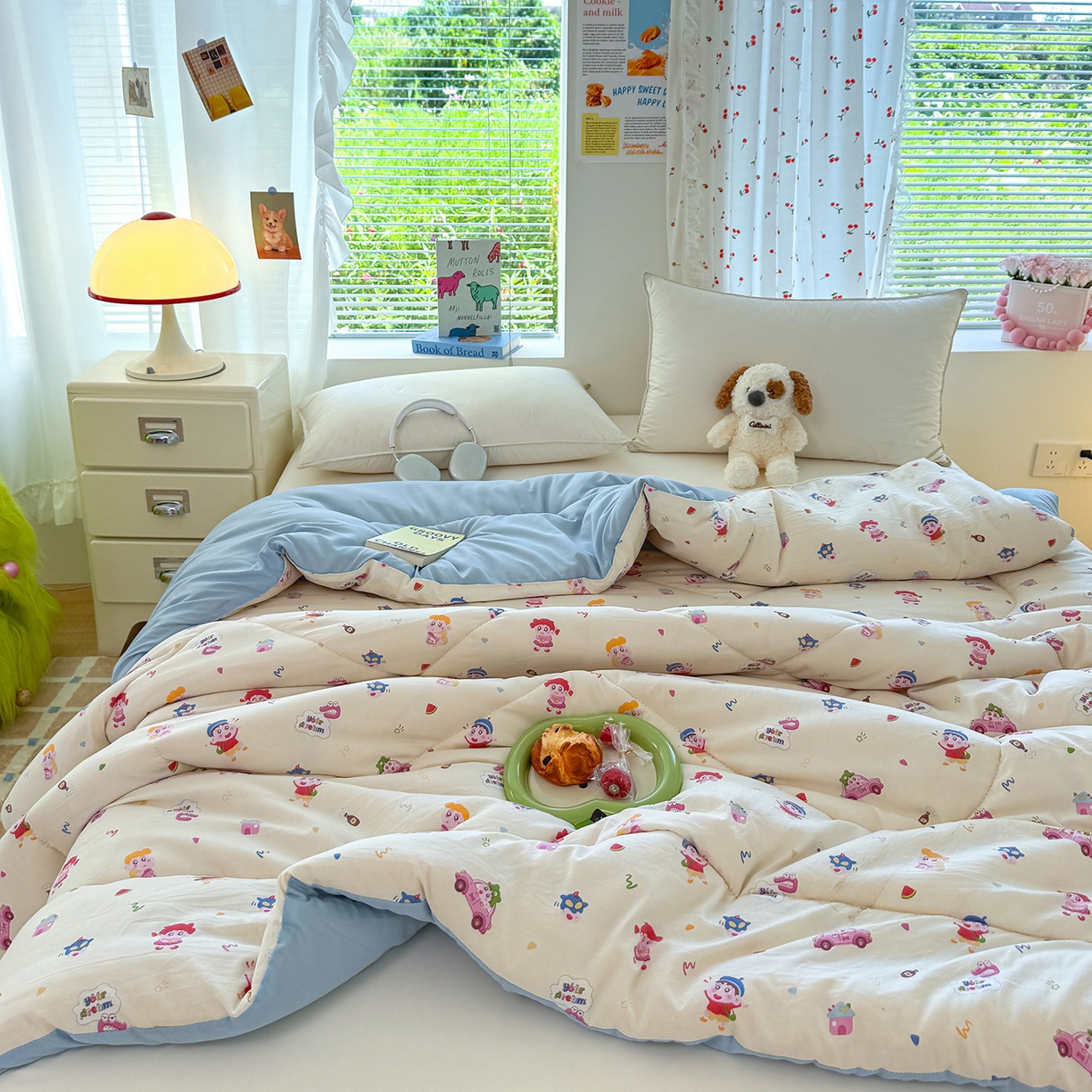 91家纺网 家纺一手货源 找家纺 弗苓家纺 2025新款糯叽叽ins风双层纱水洗棉冬被被子被芯 蜡笔小新