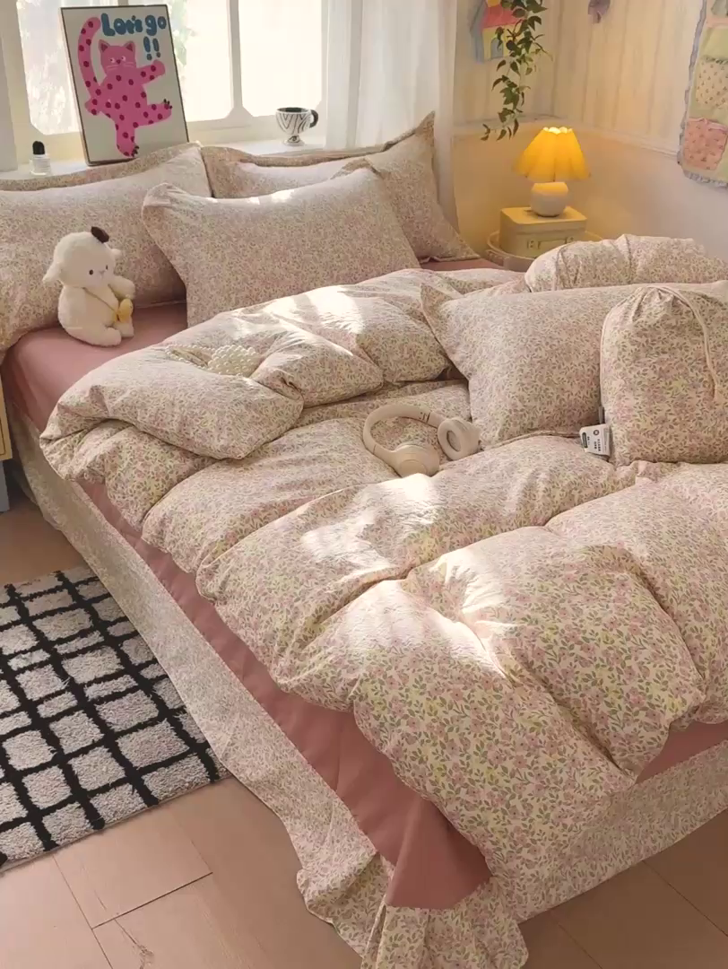 91家纺网 家纺一手货源 找家纺 梦莱斯 2025新款韩国小布袋古法云感棉四件套 采薇