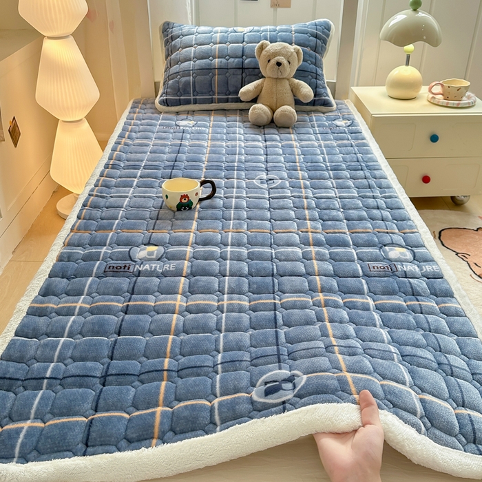 优品惠 2025新款冬季牛奶绒床垫床褥垫子床护垫加绒床盖学生宿舍上下铺 朗格蓝