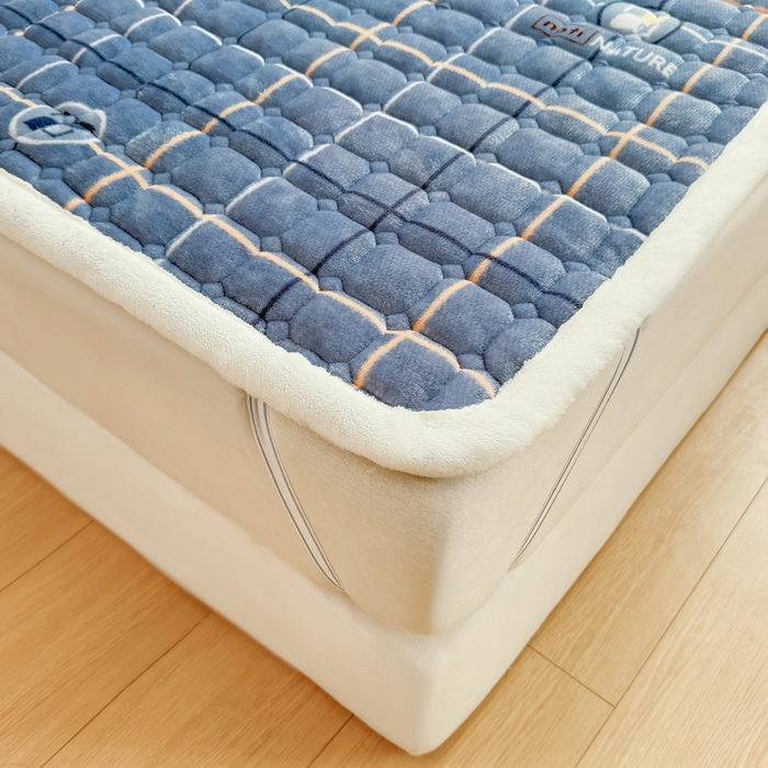 91家纺网 家纺一手货源 找家纺 优品惠 2025新款冬季牛奶绒床垫床褥垫子床护垫加绒床盖学生宿舍上下铺 朗格蓝