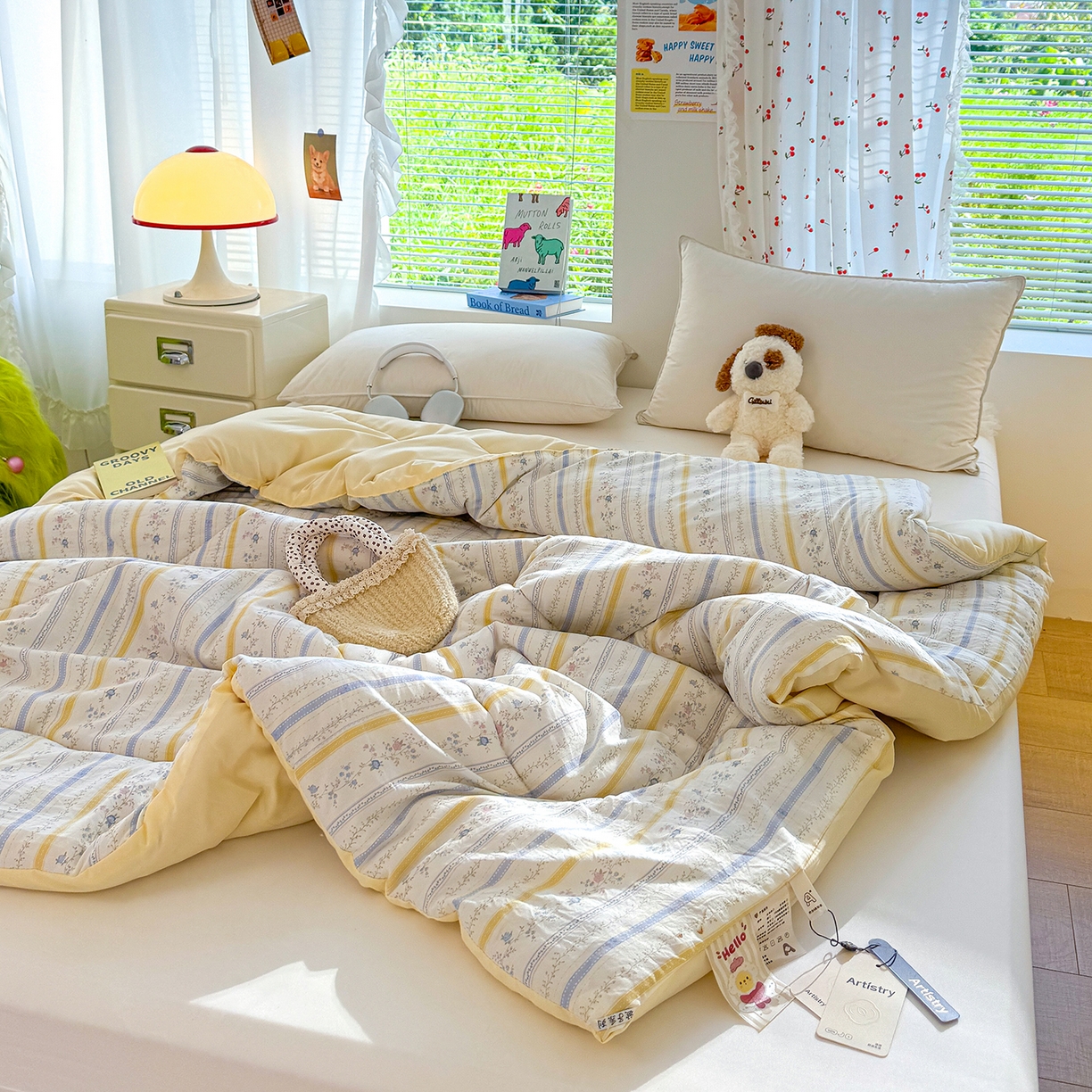 91家纺网 家纺一手货源 找家纺 弗苓家纺 2025新款糯叽叽ins风双层纱水洗棉冬被被子被芯 春晓