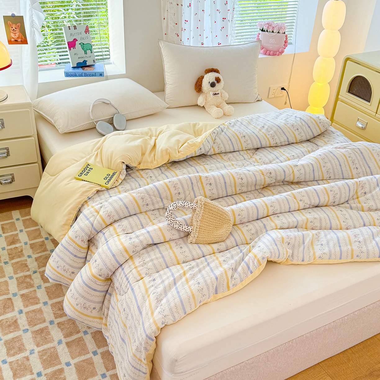 91家纺网 家纺一手货源 找家纺 弗苓家纺 2025新款糯叽叽ins风双层纱水洗棉冬被被子被芯 春晓