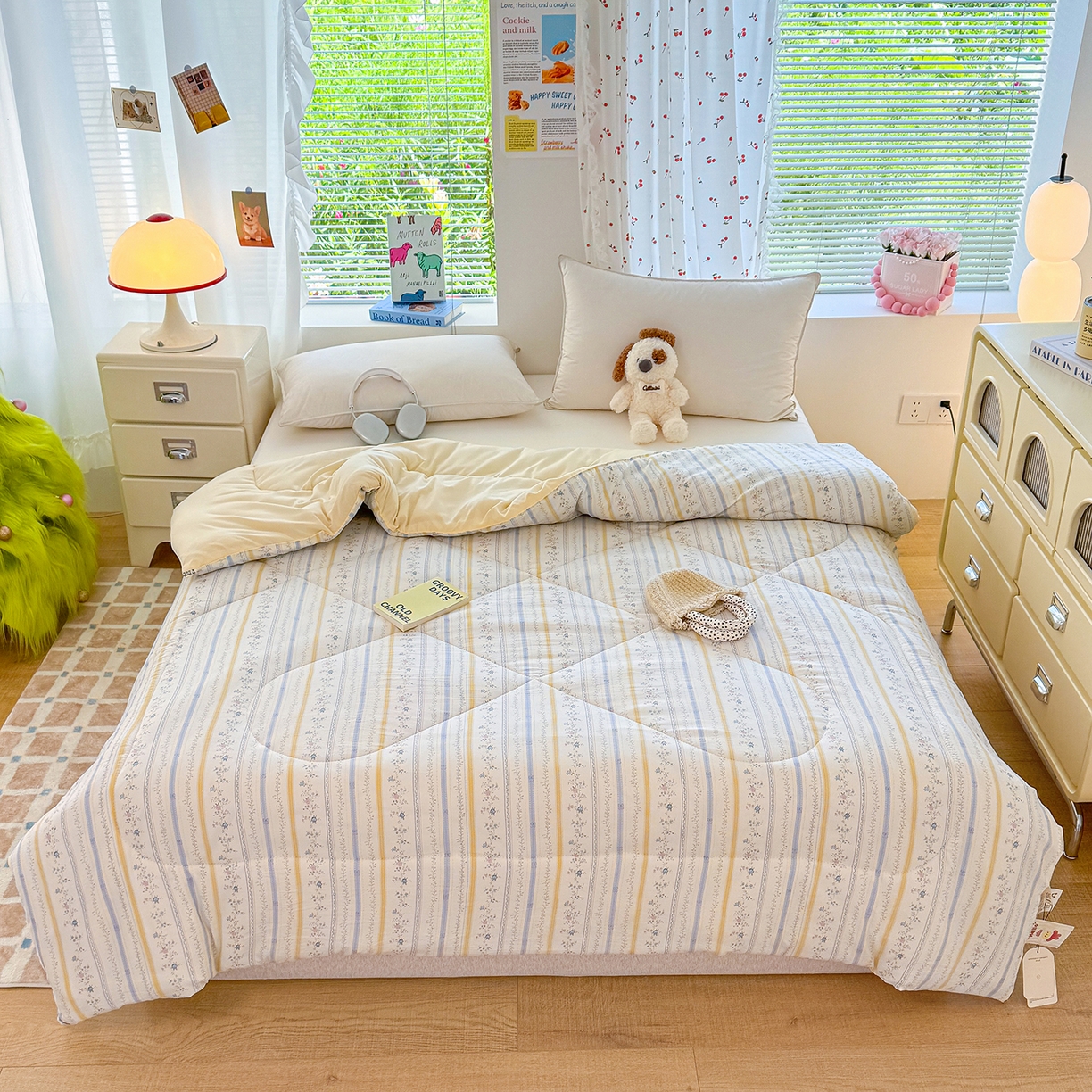 91家纺网 家纺一手货源 找家纺 弗苓家纺 2025新款糯叽叽ins风双层纱水洗棉冬被被子被芯 春晓