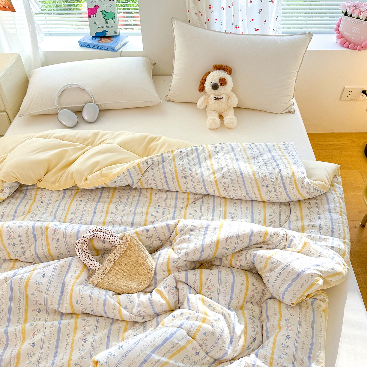 91家纺网 家纺一手货源 找家纺 弗苓家纺 2025新款糯叽叽ins风双层纱水洗棉冬被被子被芯 春晓