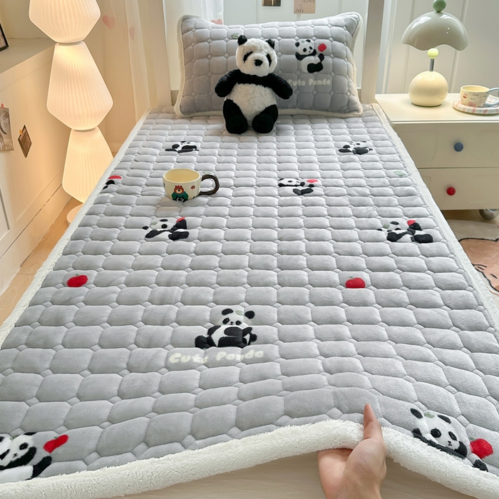 优品惠 2025新款冬季牛奶绒床垫床褥垫子床护垫加绒床盖学生宿舍上下铺 熊猫灰