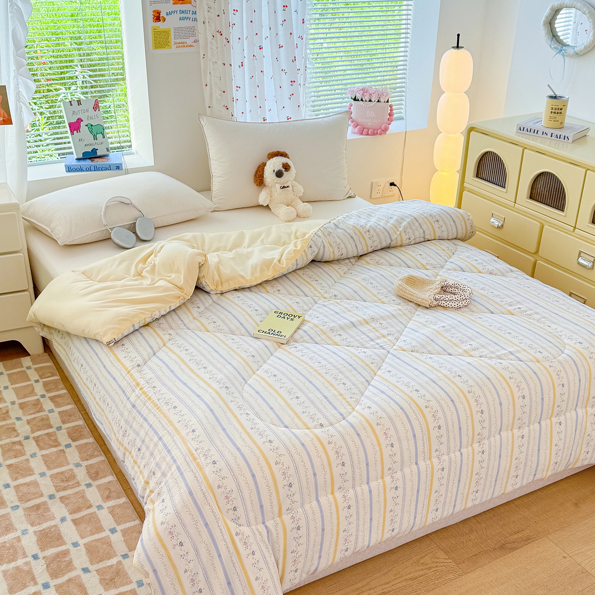 91家纺网 家纺一手货源 找家纺 弗苓家纺 2025新款糯叽叽ins风双层纱水洗棉冬被被子被芯 春晓