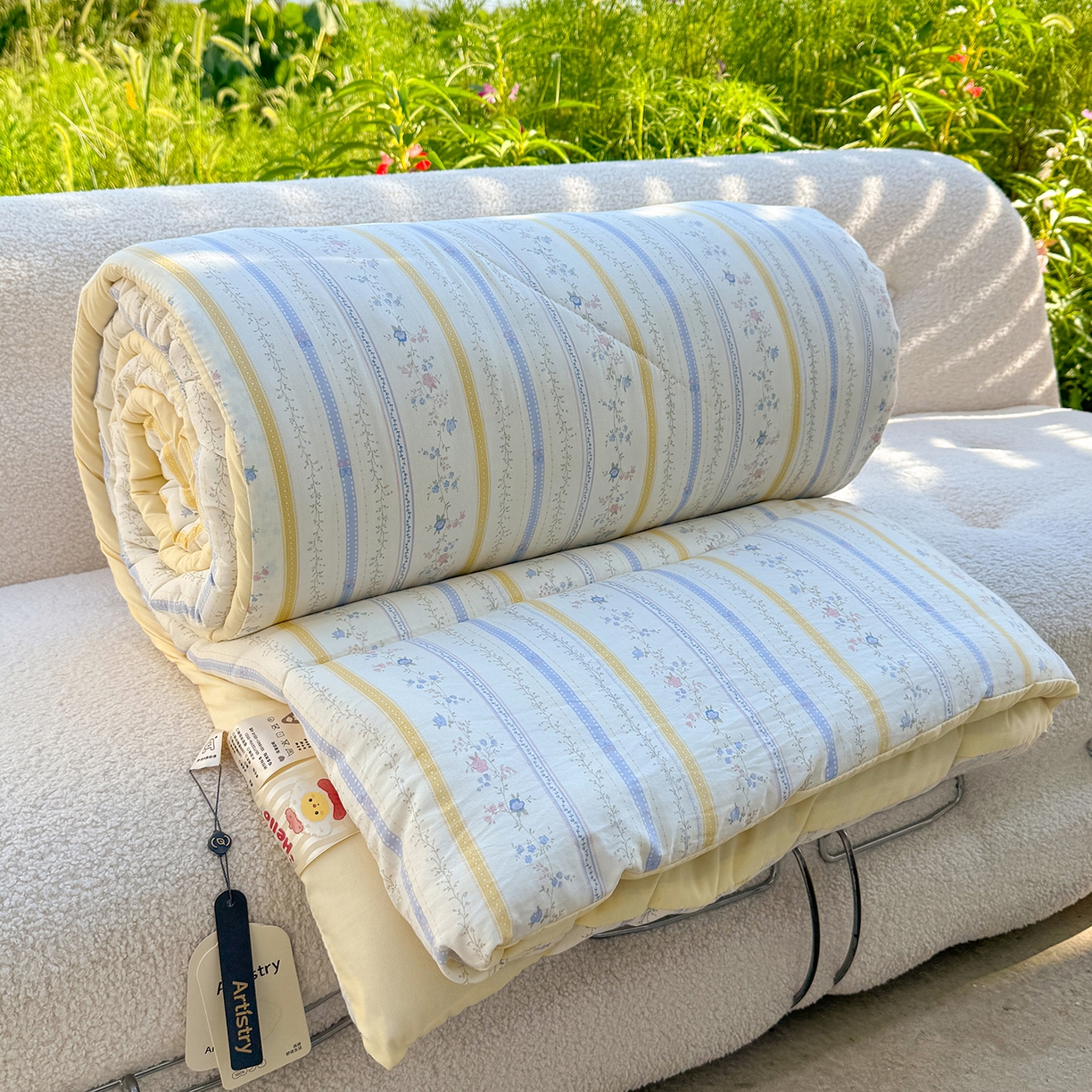 91家纺网 家纺一手货源 找家纺 弗苓家纺 2025新款糯叽叽ins风双层纱水洗棉冬被被子被芯 春晓