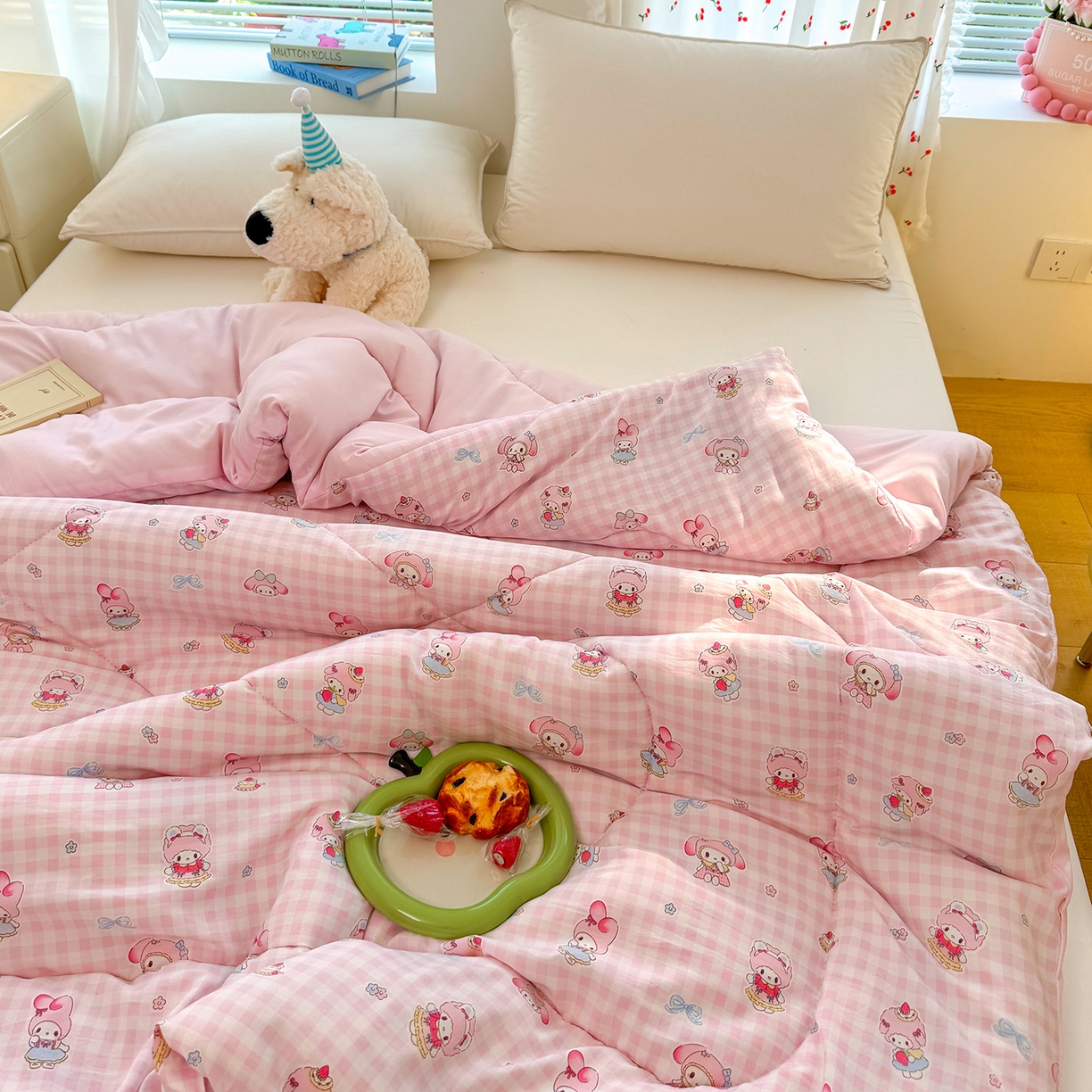 91家纺网 家纺一手货源 找家纺 弗苓家纺 2025新款糯叽叽ins风双层纱水洗棉冬被被子被芯 垂耳免